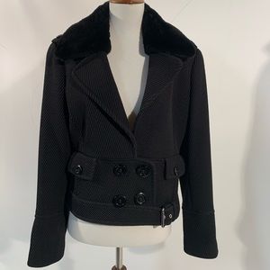 GORGEOUS BLACK RIBBED SUIT REAL RABBIT FUR